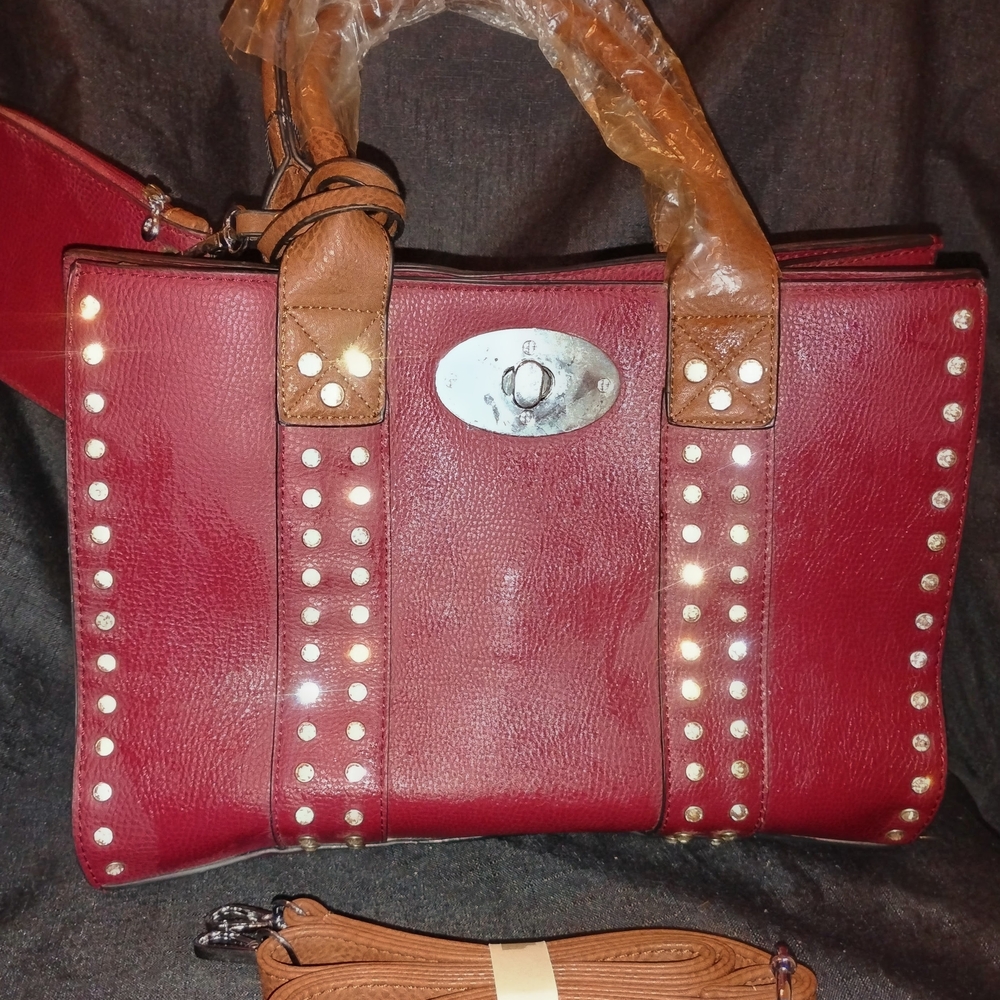 Studded Red Leather Handbag